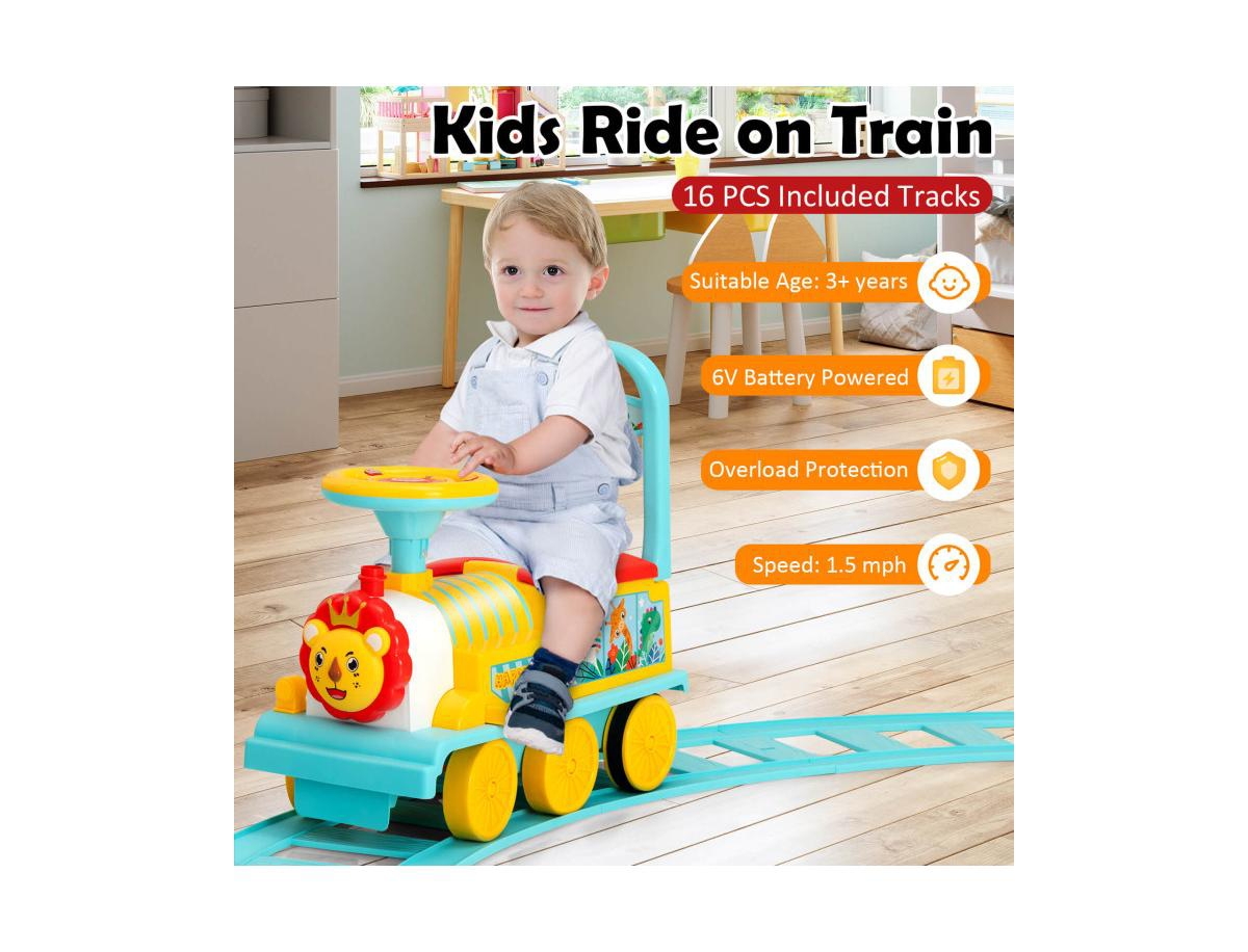 Slickblue 6V Electric Kids Ride On Car Toy Train with 16 Pieces Tracks