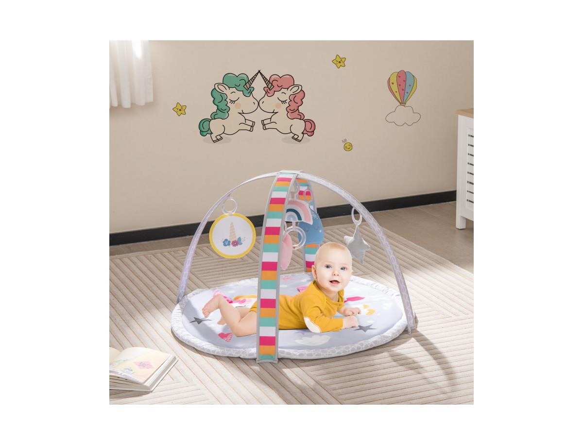 Slickblue Baby Play Gym Mat 7-in-1 Tummy Time Activity Mat with 5 Detachable Toys-Multicolor