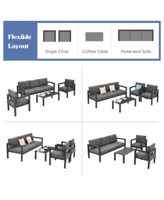 4PCS Patio Conversation Furniture Set Outdoor Cushioned Sectional Sofa Set