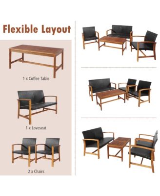 8PCS Patio Conversation Set Outdoor Furniture Set w/ Acacia Wood Frame