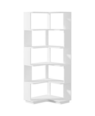 6 Tier Corner Bookshelf, 64.9 Inch Tall Industrial Corner Bookcase with Anti-Drop Panel, Freestanding Wood Grain Corner Shelf Display Rack Storage Organizer for Home Office