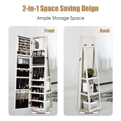 360degree Rotatable Jewelry Cabinet 2-in-1 Lockable Mirrored Organizer