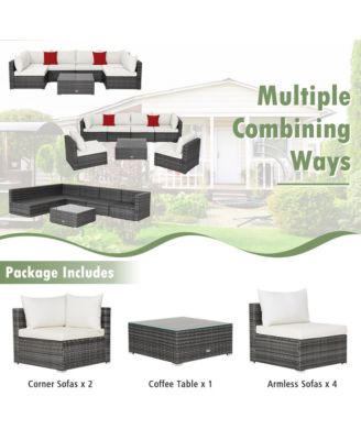 7PCS Patio Rattan Sectional Sofa Set Outdoor Furniture Set w/ Cushions