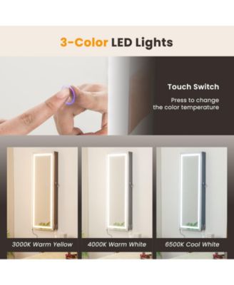 Door Wall Mount Touch Screen LED Light Mirrored Jewelry Cabinet Storage