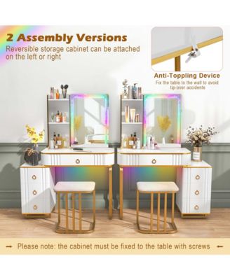 Vanity Table Set with RGB LED Lights Crystal Crush Diamond Mirror Drawers