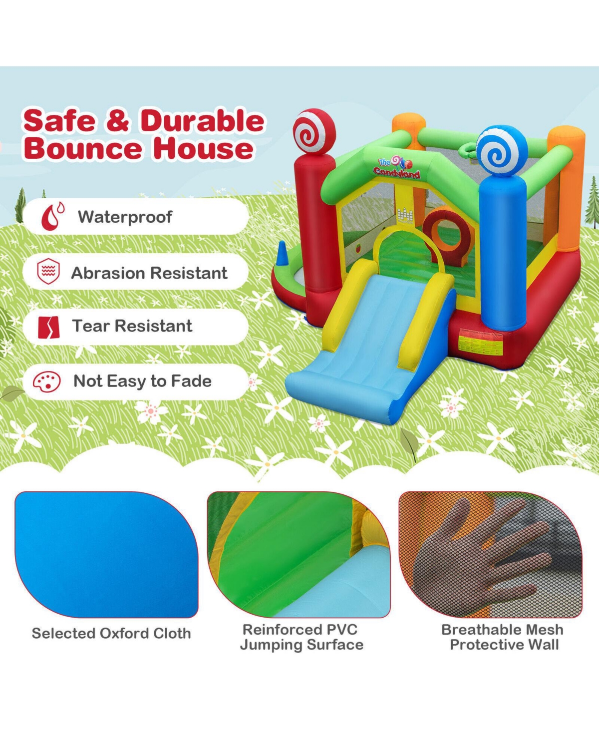Slickblue Candy Land Theme Kids Inflatable Bounce House with 735W Air Blower