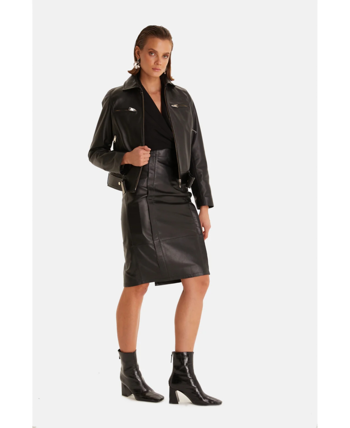 Furniq Uk Women's Leather Blazer Jacket,- Black