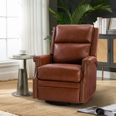 Echidna Transitional Genuine Leather Swivel Rocker Recliner