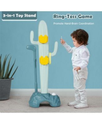 Toddler 3-in-1 Cactus Toy Stand Sports Activity Center with Golf and Ring-Toss