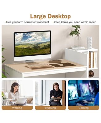 51" MDF Multi-Storage White Desk – Bookshelf & Drawer Home Office Computer Table