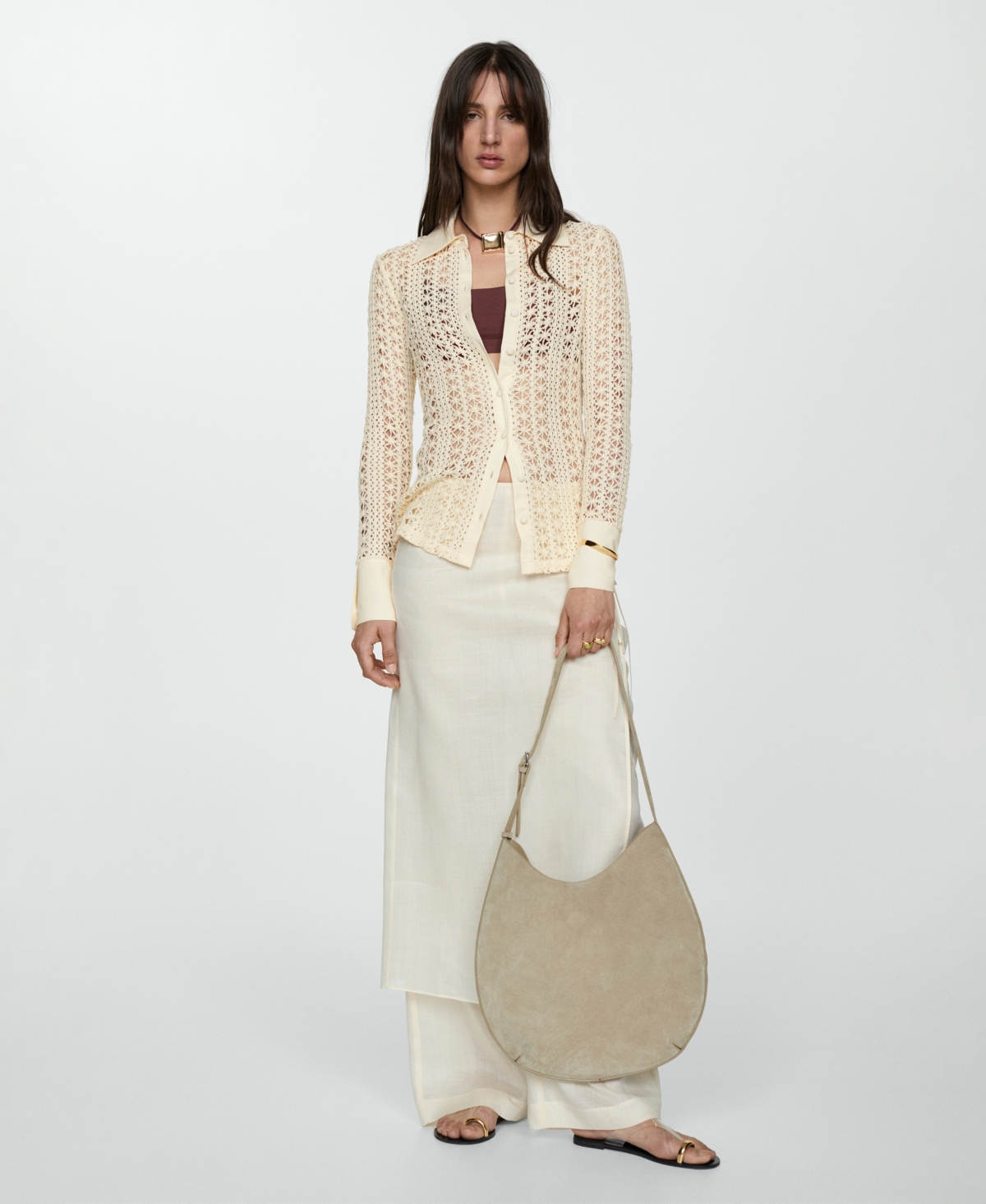 Mango Women's Regular Crochet Shirt In Ecru