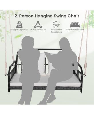 Patio Swing Chair 2-Person Hanging Seat Outdoor Wicker Loveseat Cushioned Porch