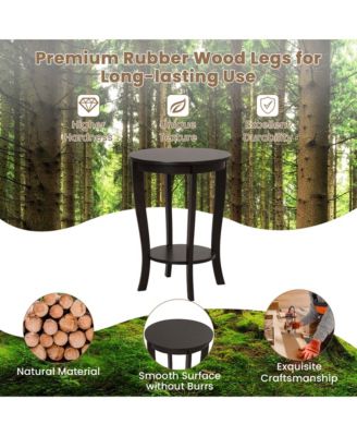 2-Tier End Table – 1 Pc, Wood & Metal, 18'' Round, Compact Design with Storage Shelf, Sofa Side/Nightstand