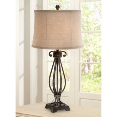 Taos Traditional Table Lamp 32" Tall Iron Open Scroll Base Neutral Burlap Shade for Bedroom Living Room Bedside Nightstand Office Kids