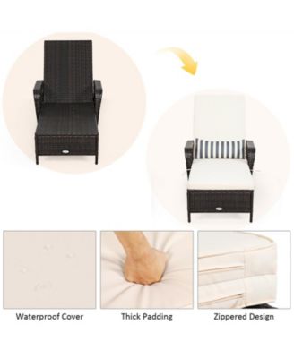 PE Rattan Chaise Lounge Chair Arm Chair Recliner Adjustable with Pillow