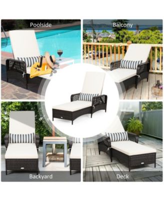 PE Rattan Chaise Lounge Chair Arm Chair Recliner Adjustable with Pillow