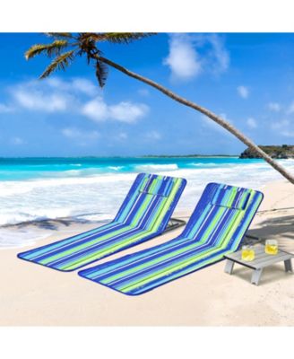 3 Pieces Beach Lounge Chair Mat Set 2 Adjustable Lounge Chairs with Table Stripe