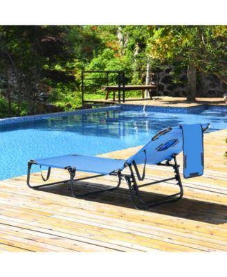 Beach Chaise Lounge Chair with Face Hole and Removable Pillow