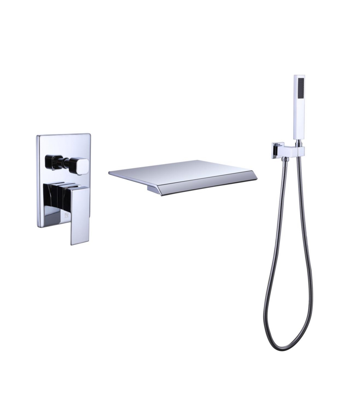 Pressure-Balance Waterfall Single Handle Wall Mount Tub Faucet With Hand Shower, Chrome - Open White