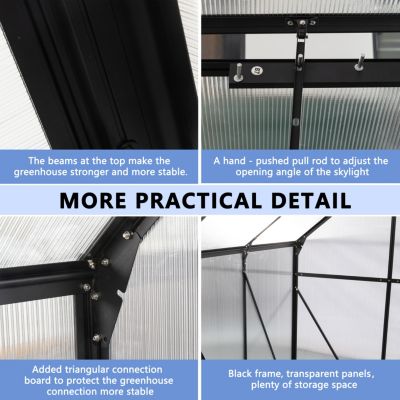 Streamdale 6x6FT Black Polycarbonate Greenhouse with Raised Base and Anchor