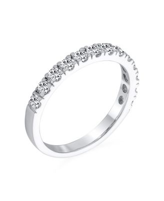 Cubic Zirconia Tiny Round CZ Half Eternity Ring  Thin Band .925 Sterling Silver 1MM Stackable Rings