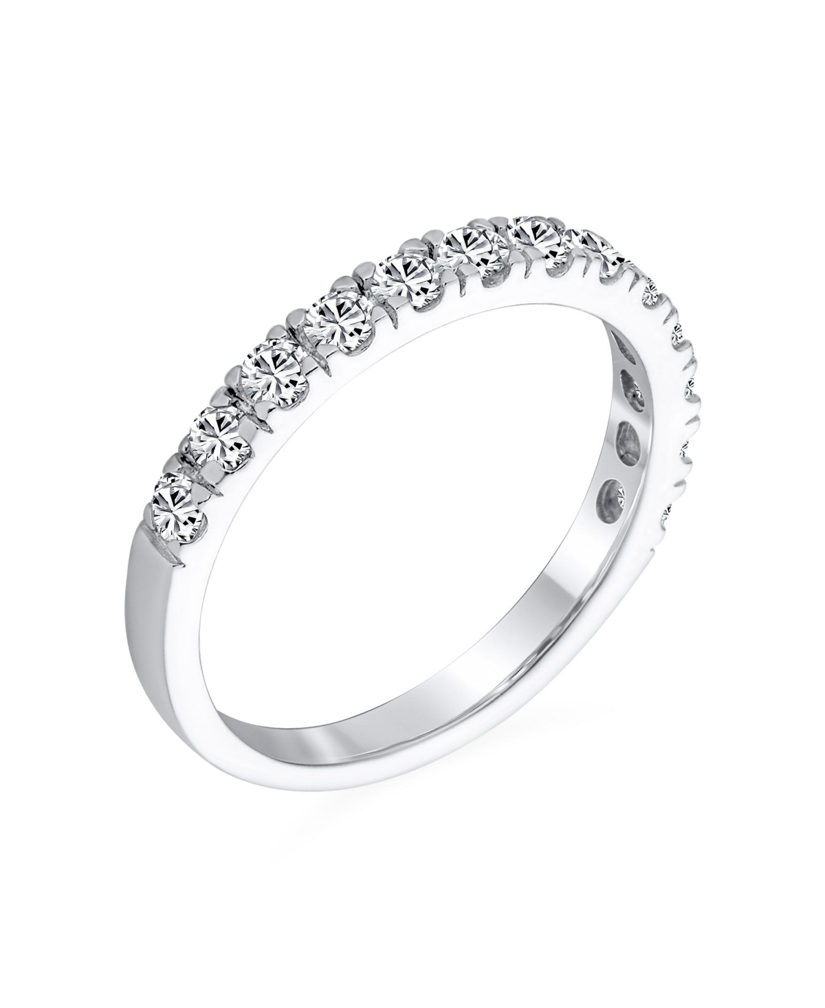 Bling Jewelry Cubic Zirconia Tiny Round Cz Half Eternity Ring Thin Band For Women .925 Sterling Silver 1MM Stackable Rings