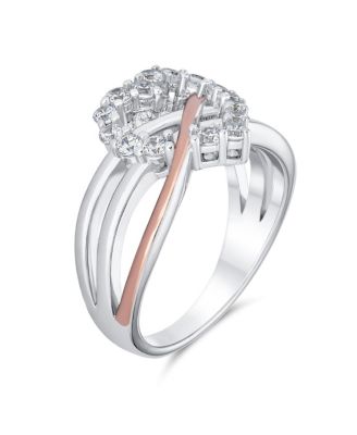 Two Tone Pave CZ Accent Cubic Zirconia Crossover Intertwined Infinity Heart Promise Ring Rose Gold Plated Sterling Silver