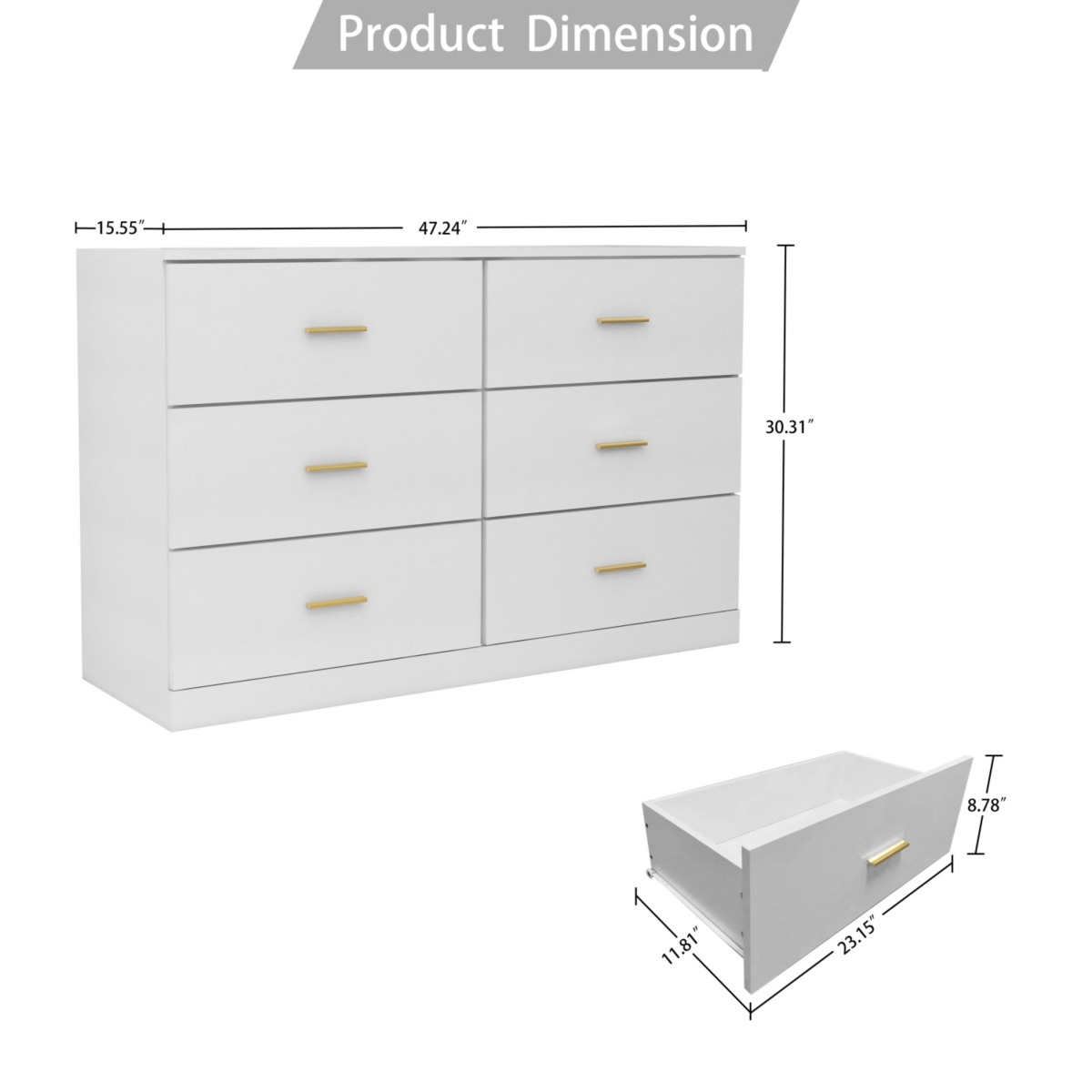 Streamdale Furniture Modern White 6-Drawer Dresser For Bedroom - Ample Storage Wide Chest Of Drawers, Sturdy & Safe