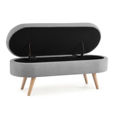 Ottoman Oval Storage Bench, Rubberwood Legs