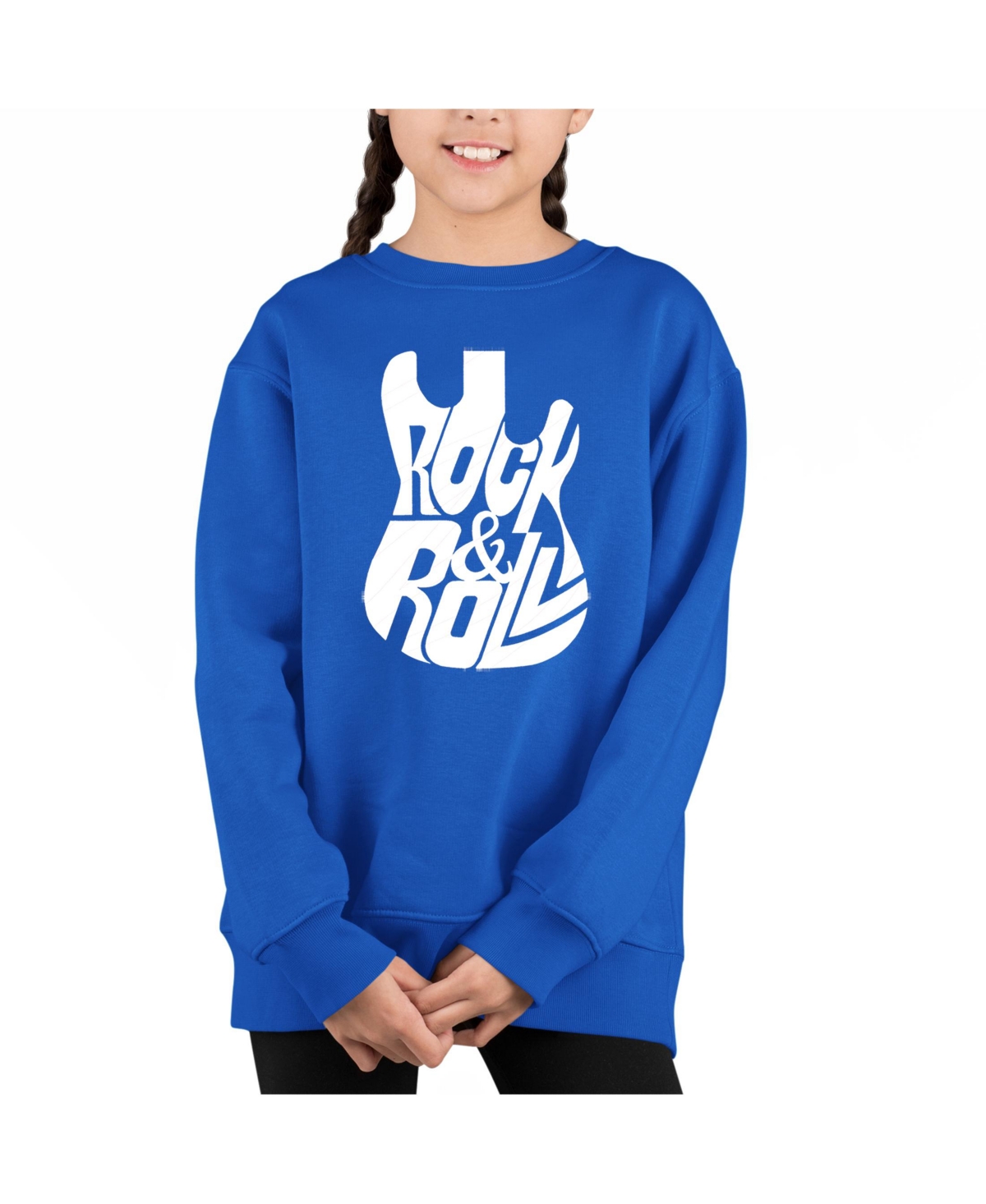 La Pop Art Girls Rock And Roll Guitar Word Art Crewneck Sweatshirt