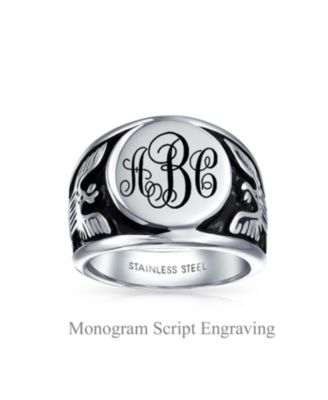 Large Statement Patriotic USA Round American Bald Eagle Signet Ring Oxidized Stainless Steel