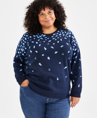 Style & Co - Plus Size Printed Fleece Crewneck Sweatshirt