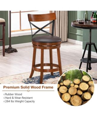 Set of 2 Bar Stools 360-Degree Swivel Dining Bar Chairs with Rubber Wood Legs