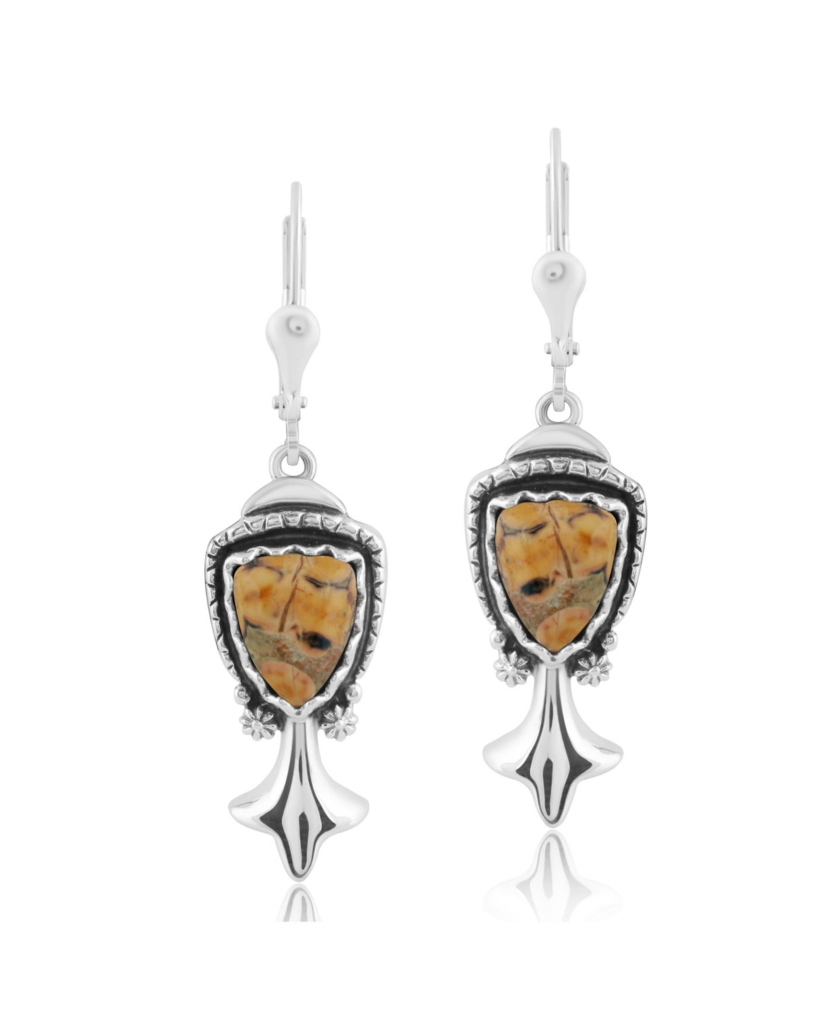 Sterling Silver Women's Dangle Earrings Choice of Gemstone Color - Leopard jasper