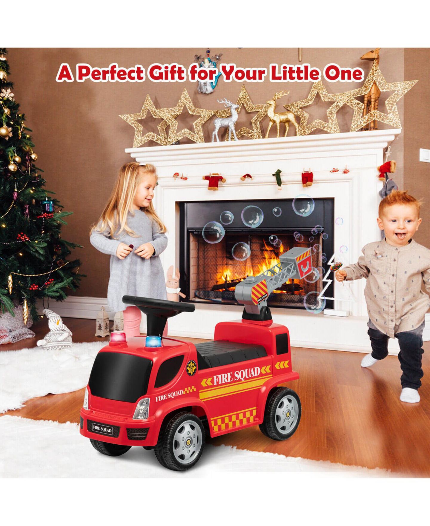 Детская игрушка SUGIFT Fire Truck with Ladder Bubble Maker Interactive Steering Ride-On, Ages 1.5+ — фото 5