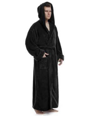 Men's Soft Fleece Robe, Ankle Length Hooded Turkish Bathrobe