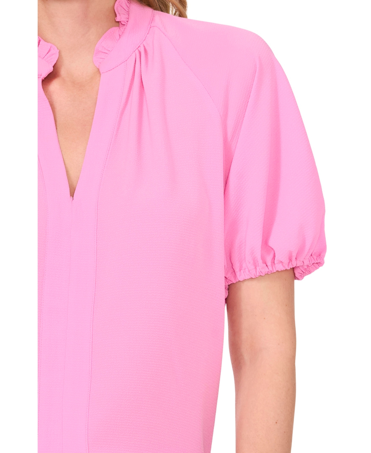 CeCe Women's Raglan Sleeve Ruffled Split Neck Blouse