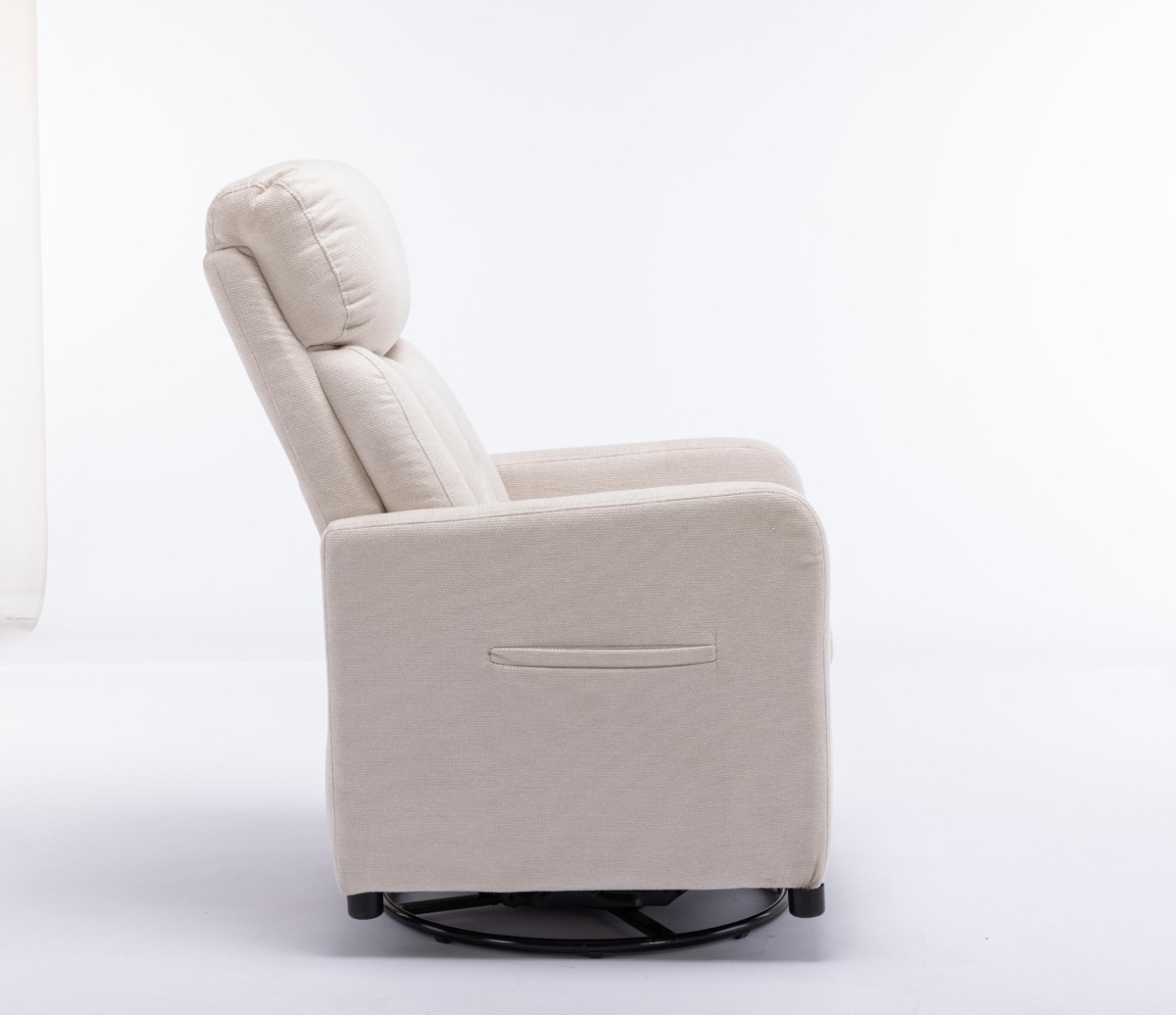 Streamdale Furniture Linen Fabric Swivel Rocking Chair Gilder Chair With Pocket,- Beige
