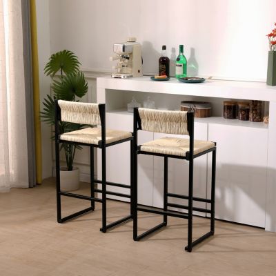 Creamy White Paper Rope Bar Stools Set of 2