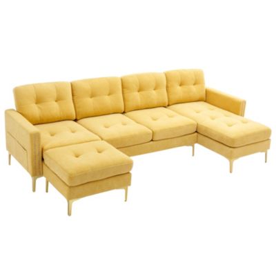  110" L-Shape Convertible Sectional Sofa with Ottoman