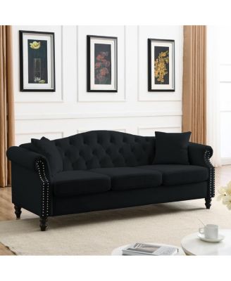 Velvet Chesterfield Sofa 3 Seater with Tufted Couch