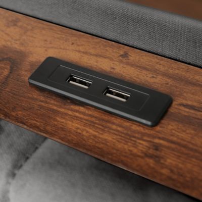 Streamdale Grey Upholstered Platform Bed with Storage & LED