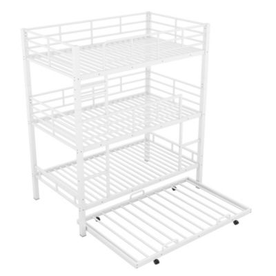 Twin Size Metal Triple Bunk Bed With Trundle