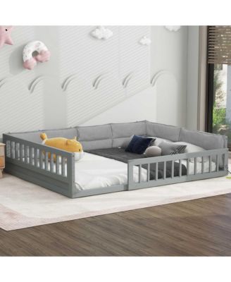 Streamdale Gray Upholstered Wood Platform Bed with Rails