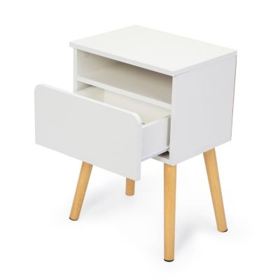 Streamdale Modern White Bedside Table with Drawers and Shelves