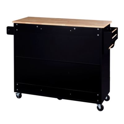 43"D MDF, Rubber Wood 3 Drawers, Slide-Out Shelves, Spice Rack, Wheels Kitchen Island Cart
