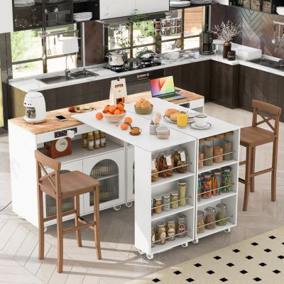 Streamdale Portable Kitchen Island with LED Lights & Storage