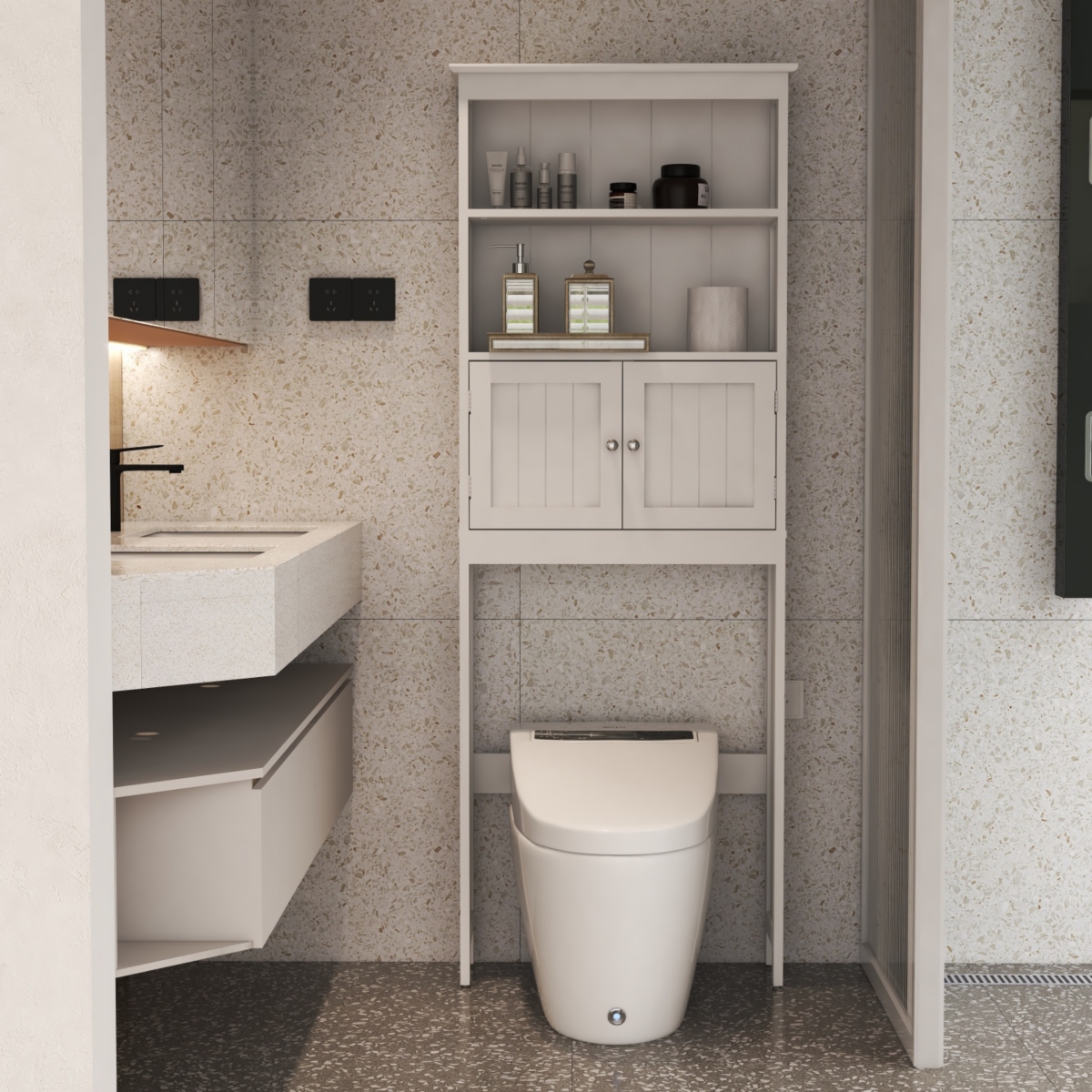 Streamdale Over-the-Toilet 2-Tier Storage Shelf with Doors