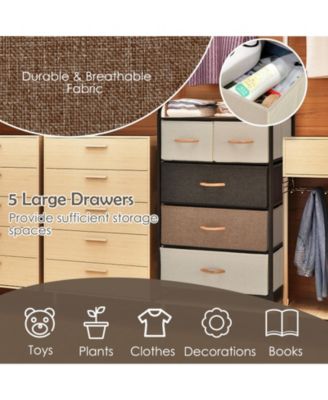 4-Tier Organizer Tower Steel Frame Wooden Top Storage with 5-Drawer Dresser