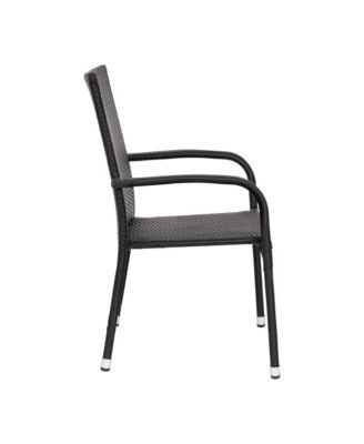 Set Of 4 Mathias Indoor/Outdoor Black Wicker Patio Chairs With Powder Coated Steel Frame, Comfortably Curved Back And Arms